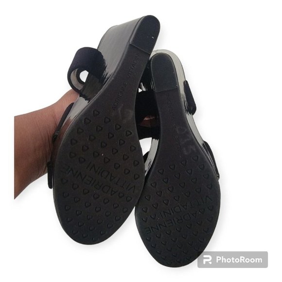 Adrienne Vittadini Black Fabric Open Toed Wedges  Size 7 - Picture 5 of 6